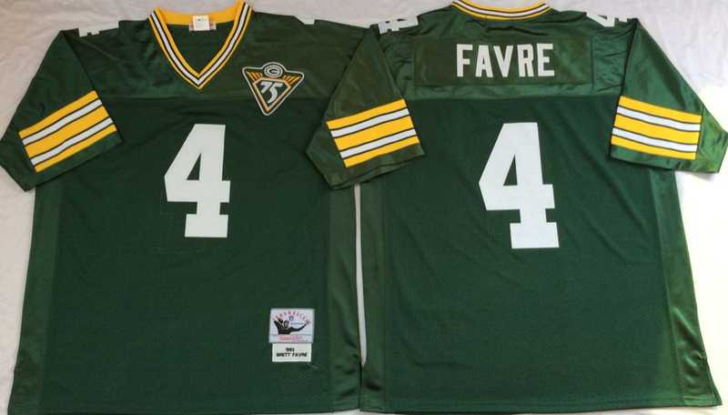 Packers 4 Brett Favre Green M&N Throwback Jersey